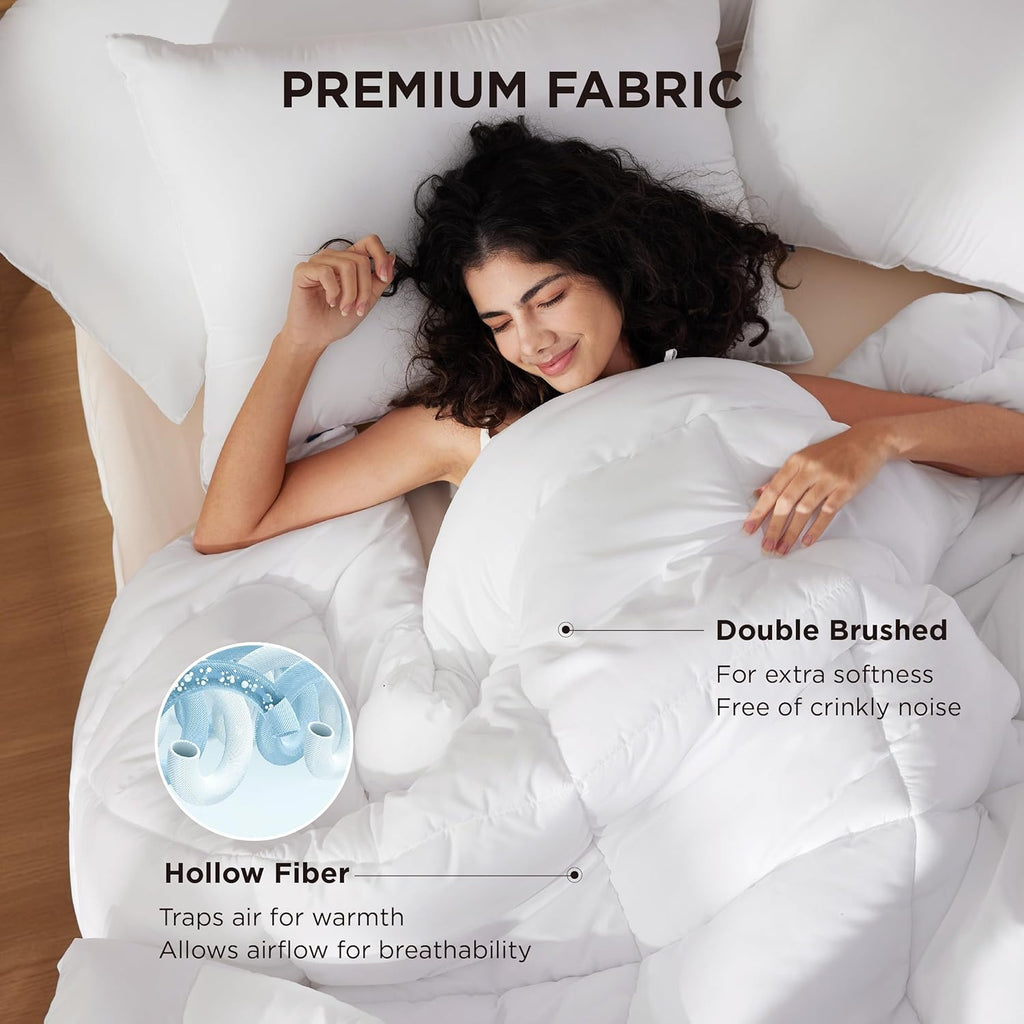 Bedsure Comforter Duvet Insert - Quilted Comforters Queen Size, All Season Duvet, GentleSoft Down Alternative Bedding Blanket, with 8 Tabs, Gifts for Women/Men, White, Queen 88 x 88 Inches