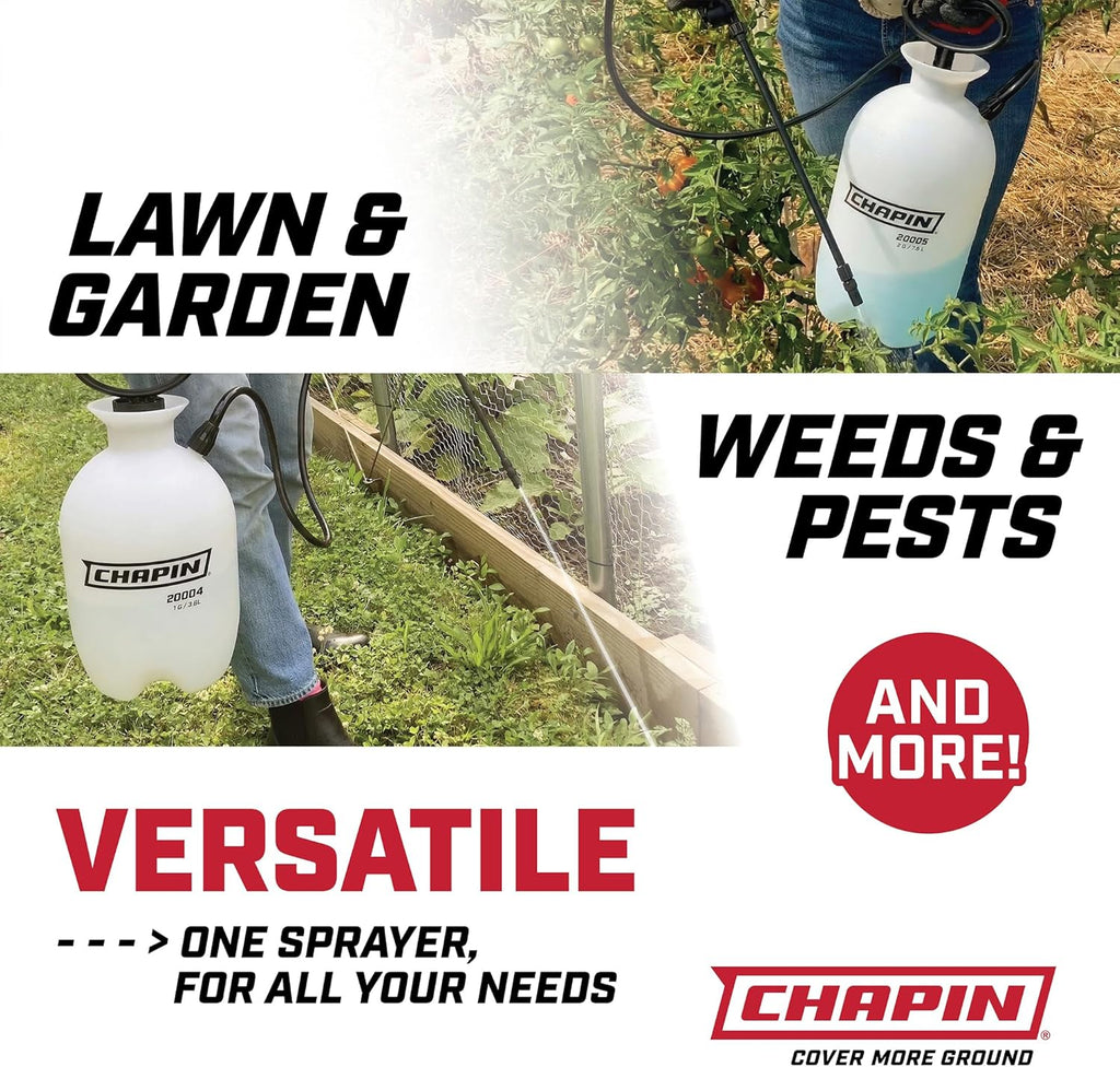 Chapin 20004 Pump Sprayer, 1-Gallon SureSpray Translucent Tank with an Easy Fill Funnel-Top Opening, Adjustable Cone Nozzle & 34" Long Reach Hose, Used for Fertilizer, Pesticides, Weeds & Pests