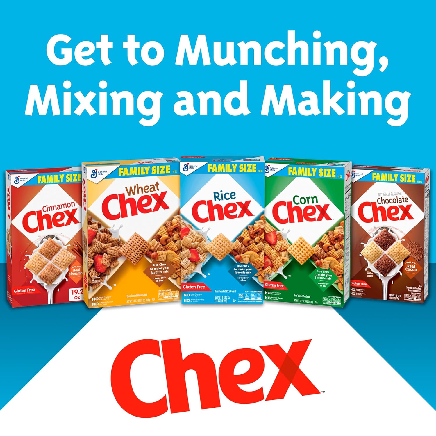 Rice Chex Gluten Free Breakfast Cereal, Homemade Chex Mix Ingredient, Family Size, 18 oz