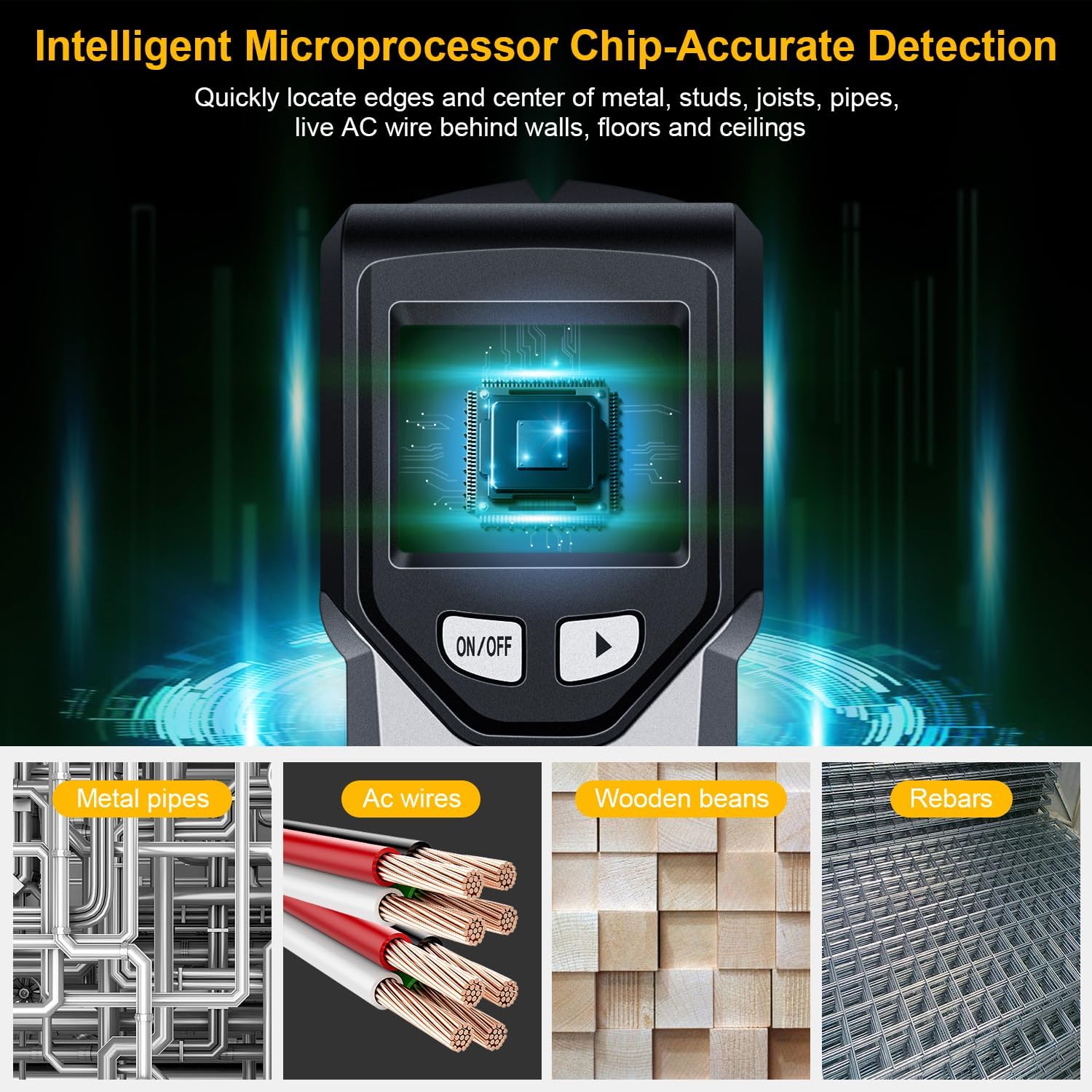 Stud Finder Wall Scanner - 5 in 1 Stud Finder Tool w/Smart Chip and HD LCD Display, Stud Detector Beam Finders for the Center and Edge of Wood AC Wire Metal Studs Joist Pipe (‎Silver Plate)