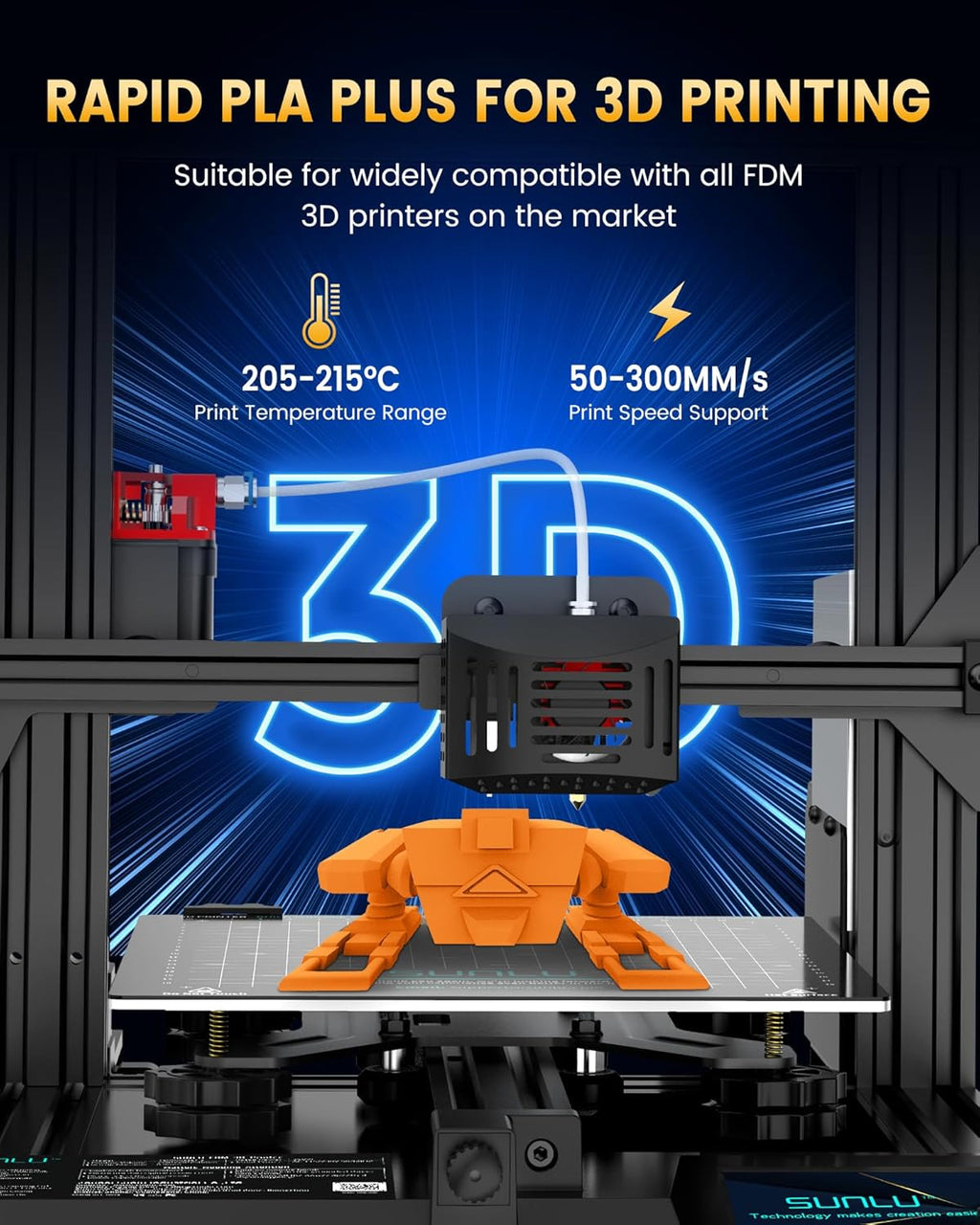 SUNLU PLA+2.0 3D Printer Filament Bundle, 4KG Upgrade PLA+ Filament 1.75mm, Tougher and Stronger, Dimensional Accuracy +/-0.02mm, 1KG per Spool, 4 Packs, 4KG Total, Black