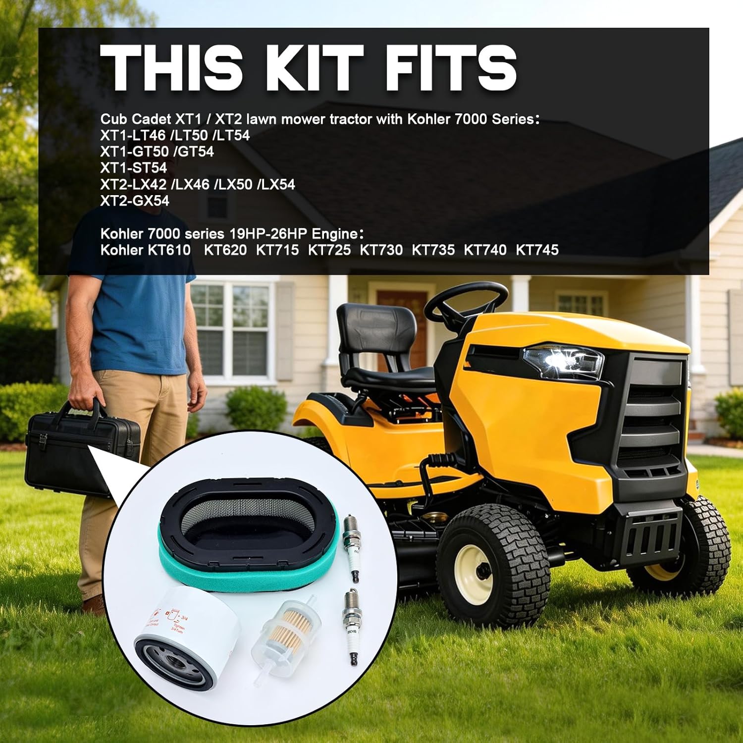 7000 Maintenance Kit 32 083 09-S Air Filter for Kohler 32 883 09-S1 KT715 KT725 KT730 KT735 KT740 KT745 19HP-26HP Engine Lawn Mower