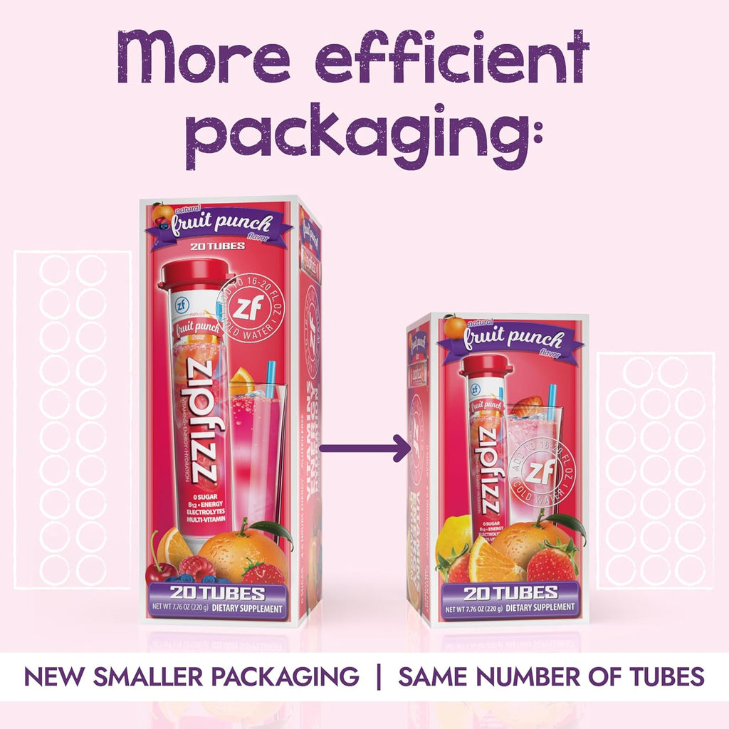 Zipfizz Daily Energy Drink Powder, Fruit Punch, 20 Pack 3-in-1 Sustained Energy, Rapid Hydration, and Essential Vitamins Sugar-Free Electrolyte Powder Contains Vitamin B-12 & Antioxidants