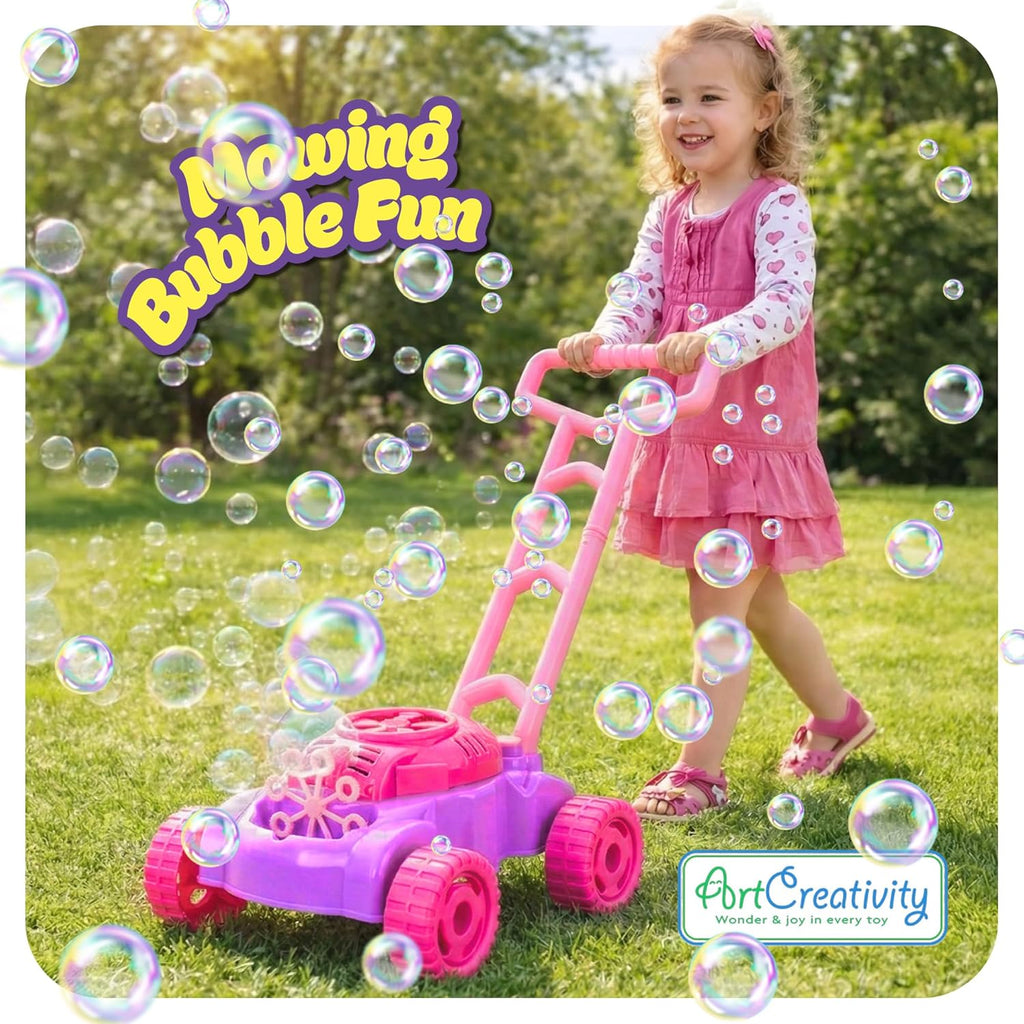 ArtCreativity Bubble Lawn Mower for Toddlers 1-3, Bubble Machine for 1-Year-Old Girl Gifts, Easter Basket Stuffers for Kids, Push Toys for Toddlers Age 1 2 3+ Birthday Easter Gift for Preschool Girls