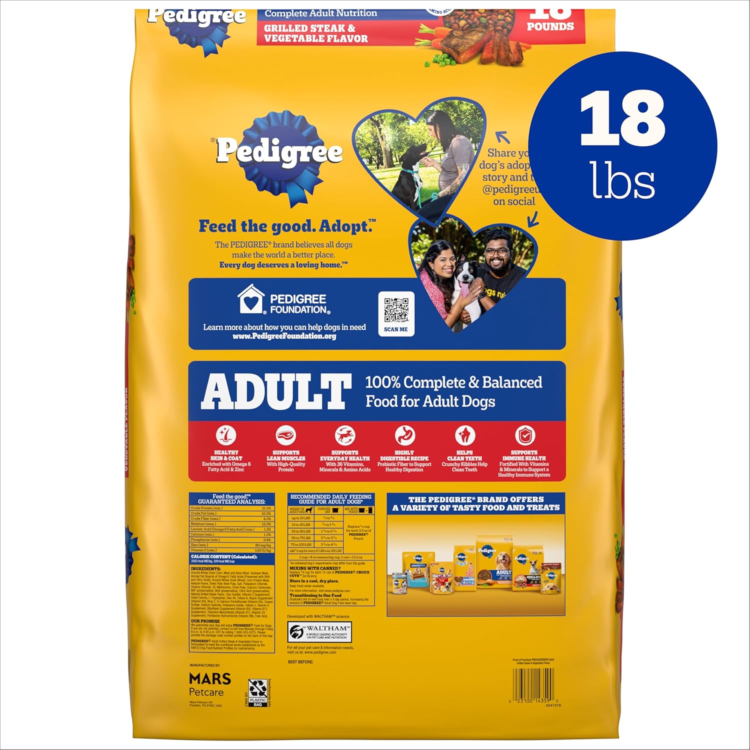 Pedigree Adult Dry Dog Food, Complete Nutrition, Grilled Steak & Vegetable Flavor, 18 lb. Bag