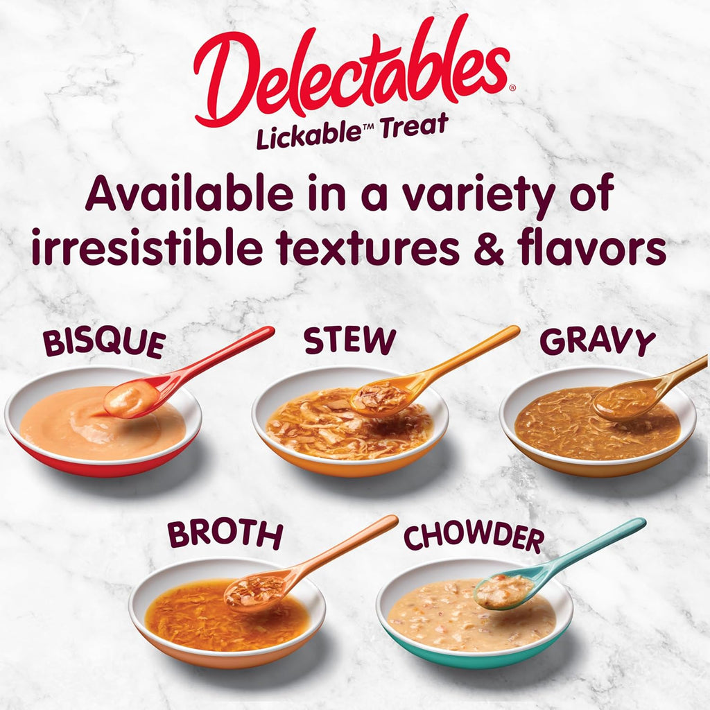 Delectables Lickable Treat Stew Wet Cat Treat Variety Pack, Food Topper, Hydrating, Grain-Free, No Fillers, No By-Products, No Added Preservatives, 1.4oz Pouch, 12ct