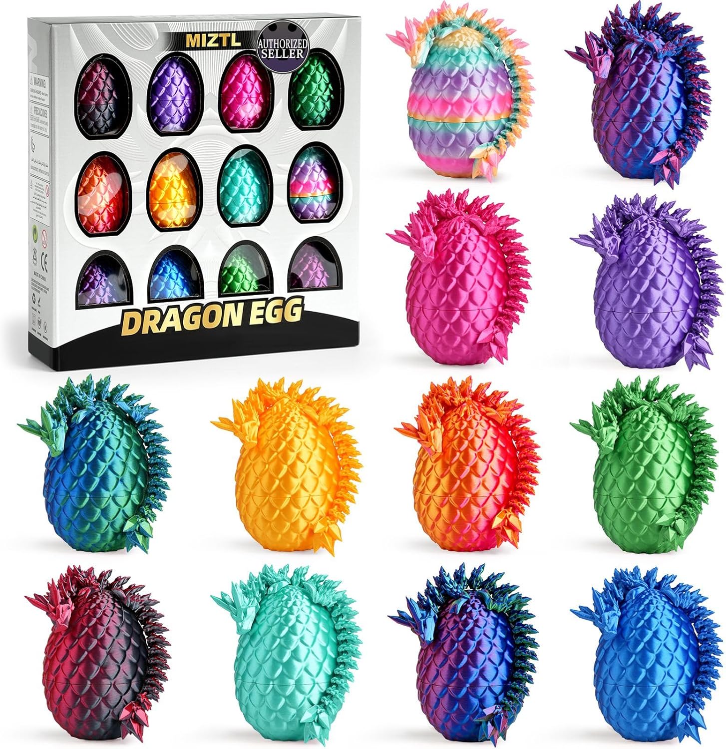 12PACK 3D Printed Dragon Eggs, Easter Basket Stuffers for Children and Teens, Unique Easter Toys & Gifts for Boys, Mini Articulated Dragon Toys for Kids.