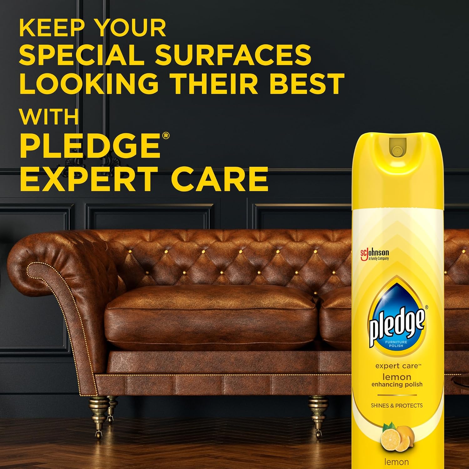 Pledge Enhancing Polish Spray, Wood Furniture & Stainless Steel Polish, Remove Dust and Fingerprints, Fast Shine and Protect, Prevent Scratches & Knicks - Lemon Scent, 9.7oz, Pack of 3