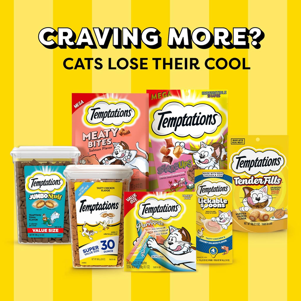 Temptations Cat Treats MixUps Surfer's Delight, Tuna, Shrimp, Salmon Flavor, Crunchy and Soft Cat Treats, 16 oz. Tub