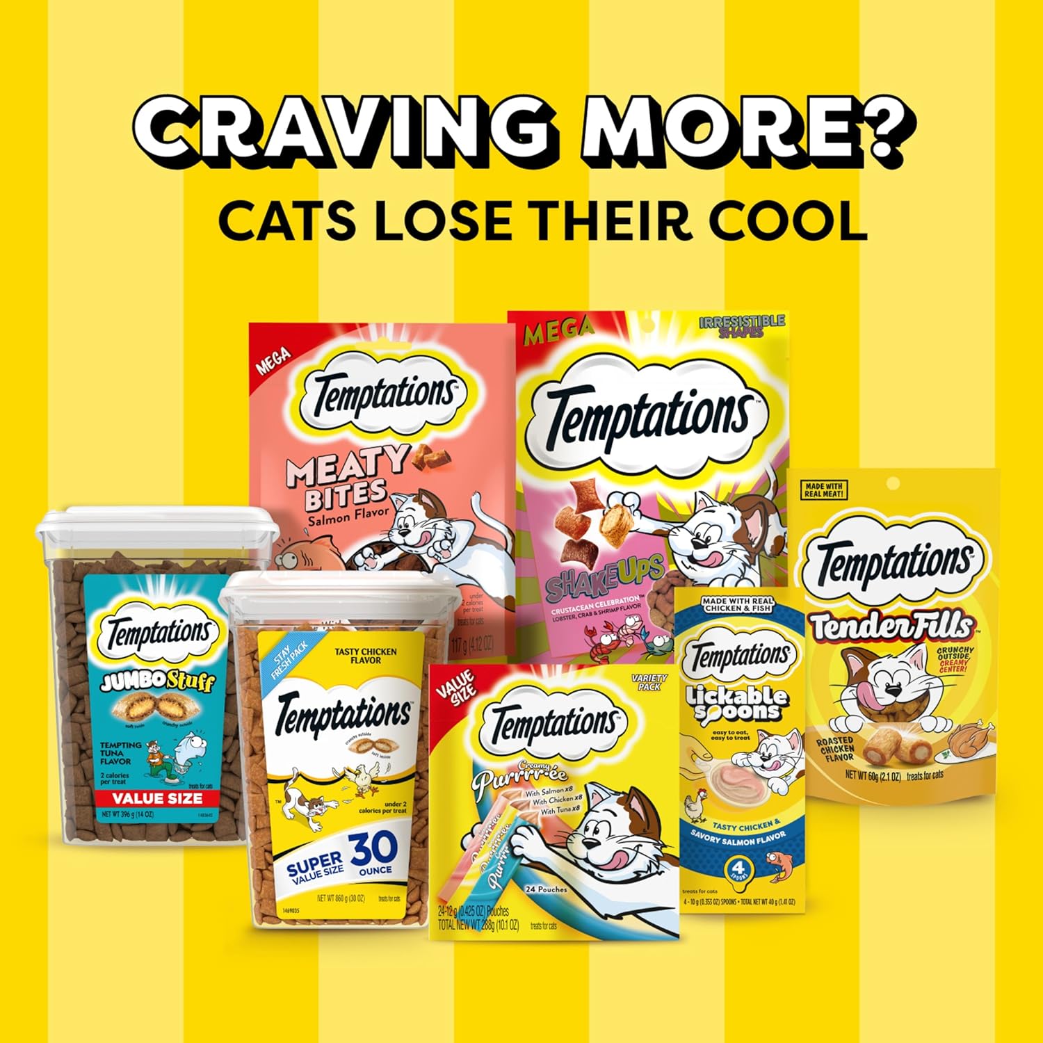 Temptations Cat Treats MixUps Surfer's Delight, Tuna, Shrimp, Salmon Flavor, Crunchy and Soft Cat Treats, 16 oz. Tub