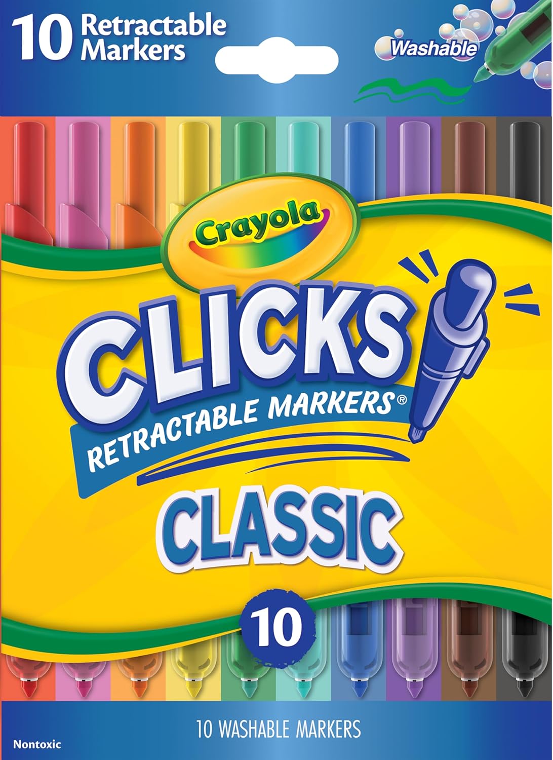Crayola Clicks Retractable Tip Markers (10ct), Washable Cone Tip Art Marker Set, Easter Basket Stuffer Essentials, Easter Craft Supplies for Coloring Books, Ages 3+