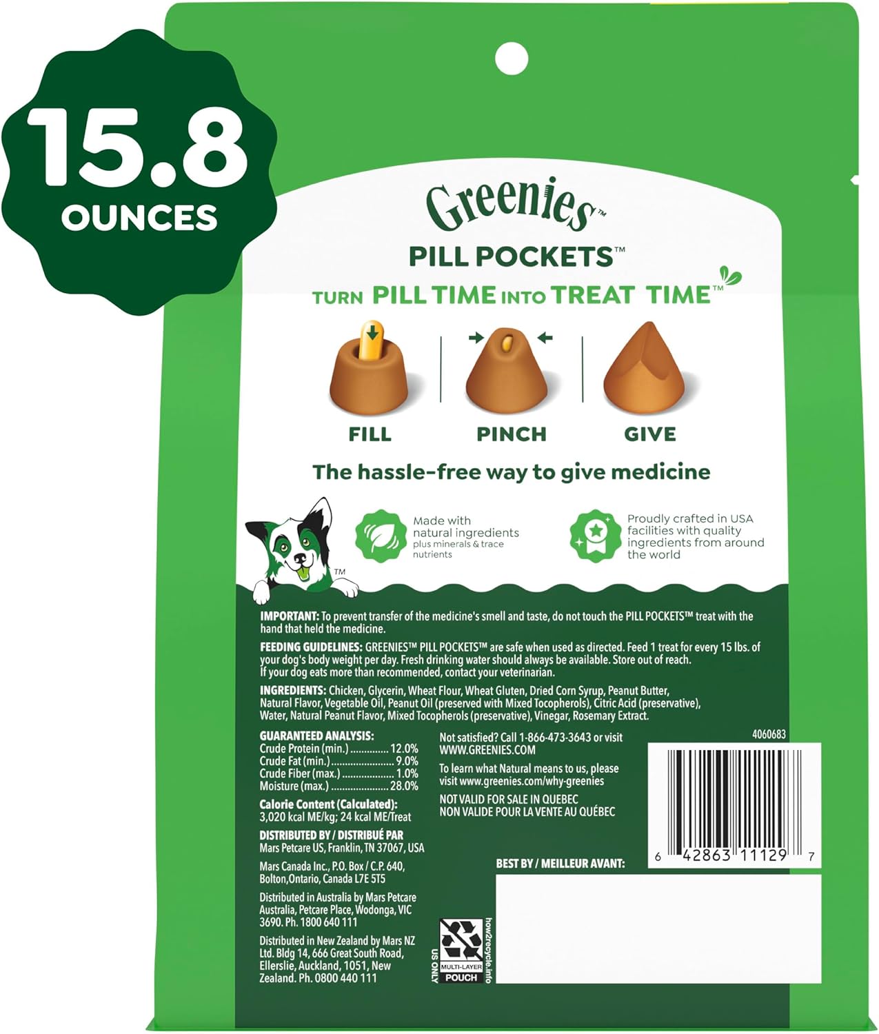 Greenies Pill Pockets for Dogs Large Size, Dog Treat Pouch for Capsule Medication, Peanut Butter Flavor, 15.8 oz. Pouch