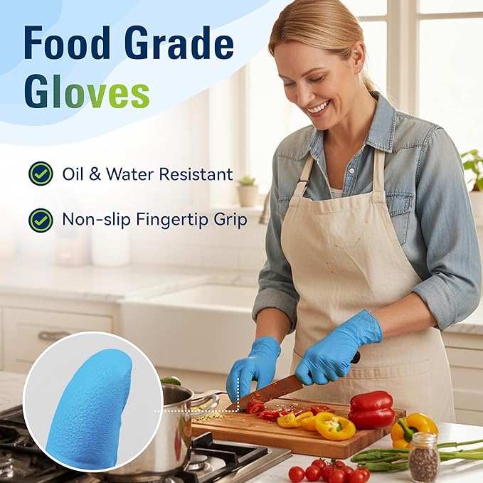 SWIFTLITE Nitrile Gloves, Food Safe Disposable Gloves Latex Free, Blue Rubber Gloves Powder Free for Cooking and Cleaning