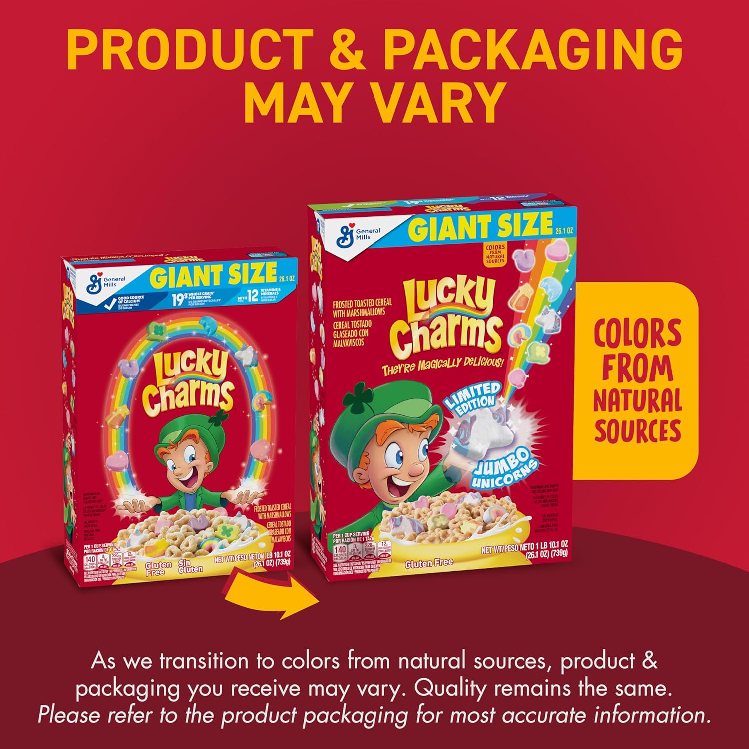 Lucky Charms Gluten Free Cereal with Marshmallows, Kids Breakfast Cereal, Made with Whole Grain, Giant Size, 26.1 oz