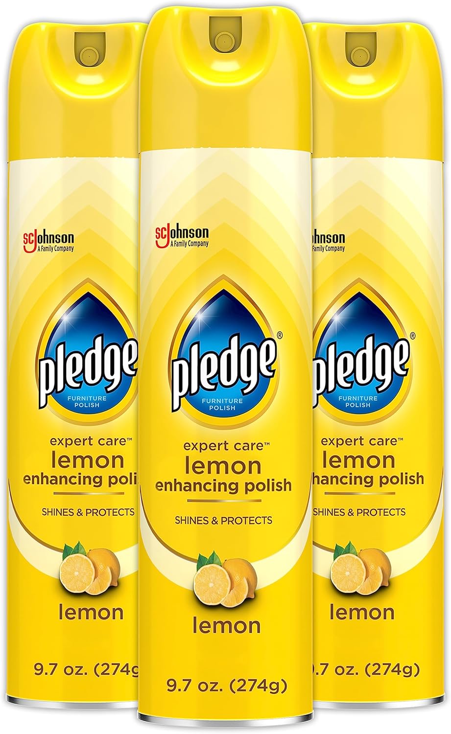 Pledge Enhancing Polish Spray, Wood Furniture & Stainless Steel Polish, Remove Dust and Fingerprints, Fast Shine and Protect, Prevent Scratches & Knicks - Lemon Scent, 9.7oz, Pack of 3