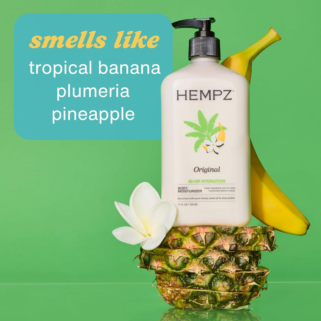 Hempz Original, Natural Hemp Seed Oil Body Moisturizer with Shea Butter and Ginseng, Original Scent, Floral Banana, 17 Fl.Oz ( Packaging may vary )