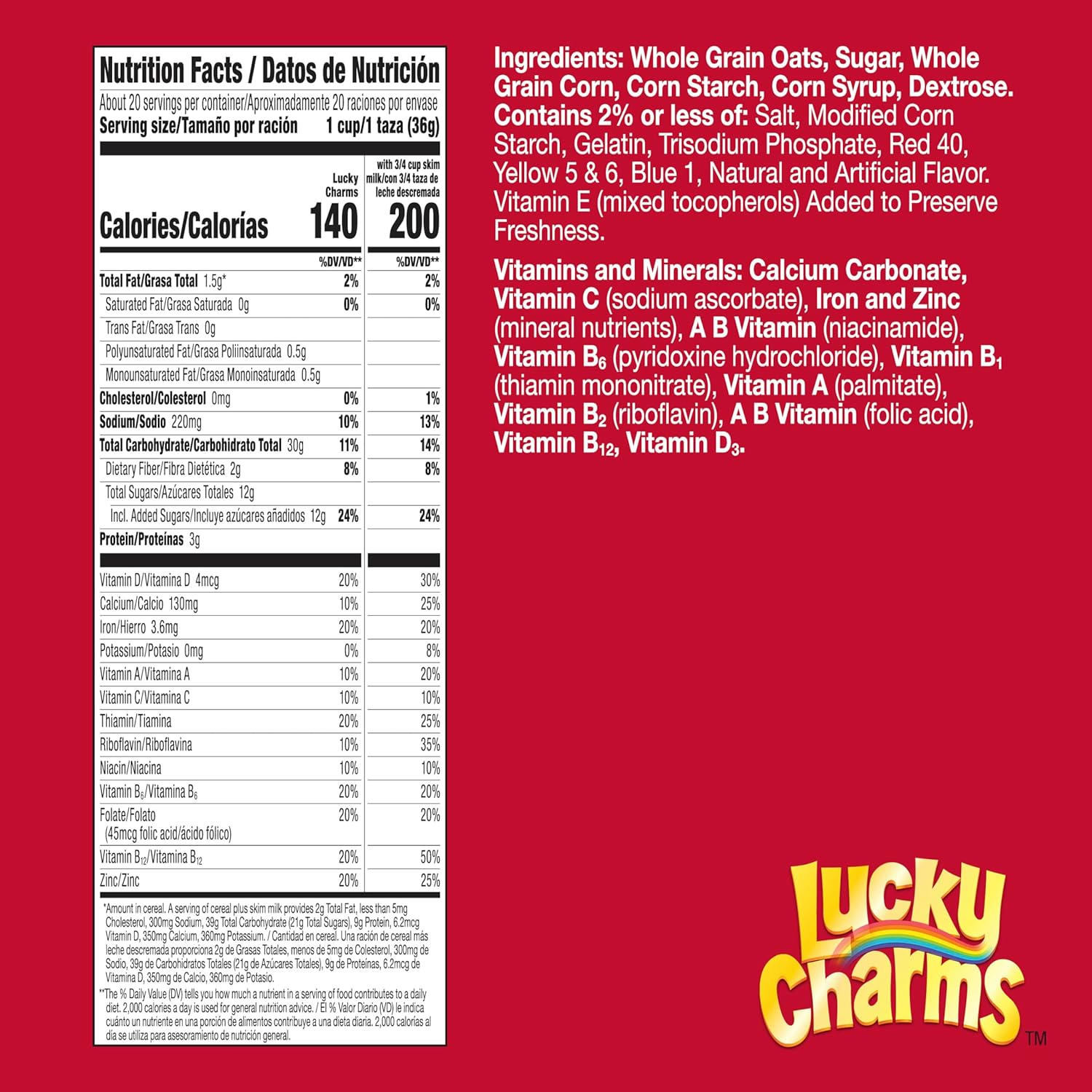 Lucky Charms Gluten Free Cereal with Marshmallows, Kids Breakfast Cereal, Made with Whole Grain, Giant Size, 26.1 oz