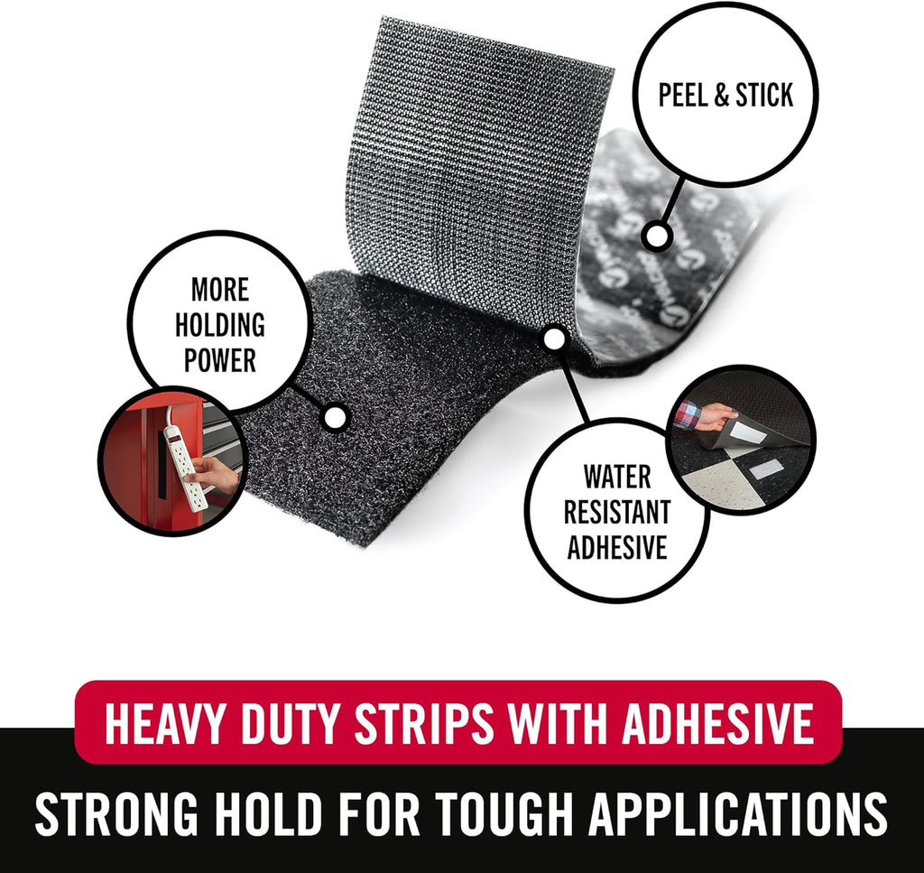 VELCRO Brand Heavy Duty Fasteners | 4x2 Inch Strips with Adhesive 8 Sets | Holds 10 lbs | Black Industrial Strength Stick On Tape | Indoor or Outdoor Use (VEL-30703-USA), 8 Count (Pack of 1)