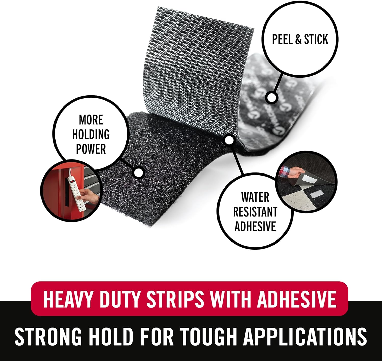 VELCRO Brand Heavy Duty Fasteners | 4x2 Inch Strips with Adhesive 8 Sets | Holds 10 lbs | Black Industrial Strength Stick On Tape | Indoor or Outdoor Use (VEL-30703-USA), 8 Count (Pack of 1)