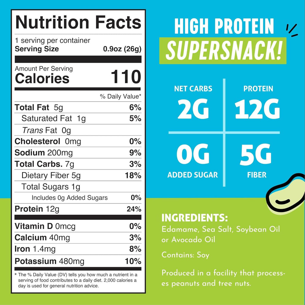 The Only Bean Crunchy Dry Roasted Edamame Snacks (Sea Salt), Healthy High Protein(11g) Keto Food, Low Carb Gluten Free Office Vegan Food 100 Calorie Snack Pack, 0.9oz 10 Pack