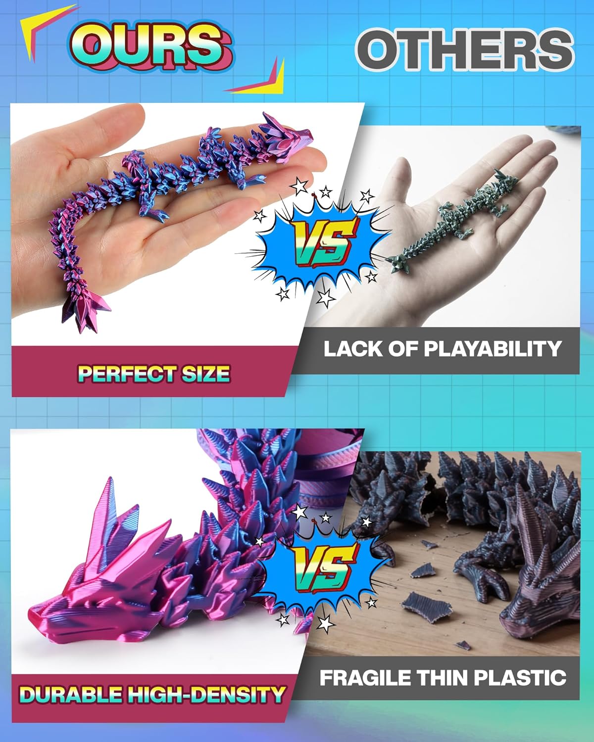 Rapean 8" 3D Printed Dragon Eggs, Easter Basket Stuffers for Kids and Teens, Unique Easter Toys & Decor for Children, Mysterious Dragon Toys Gifts for Boys & Girls (4 Pack)