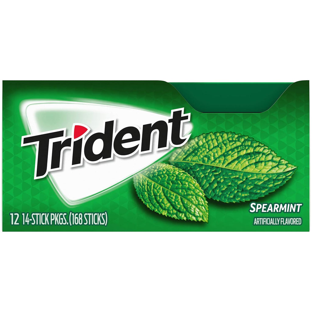Trident Spearmint Sugar-Free Chewing Gum, 12 Packs of 14 Pieces (168 Total Pieces)