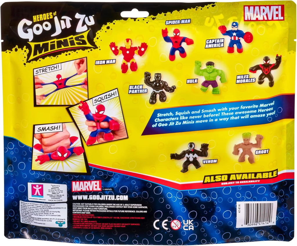 Heroes of Goo Jit Zu Marvel Mega Mini 6 Pack - Superhero Toys, Squishy, Stretchy, Gooey Mini Heroes - Ironman, Spider-Man, Captain America, Miles Morales, Hulk and Black Panther