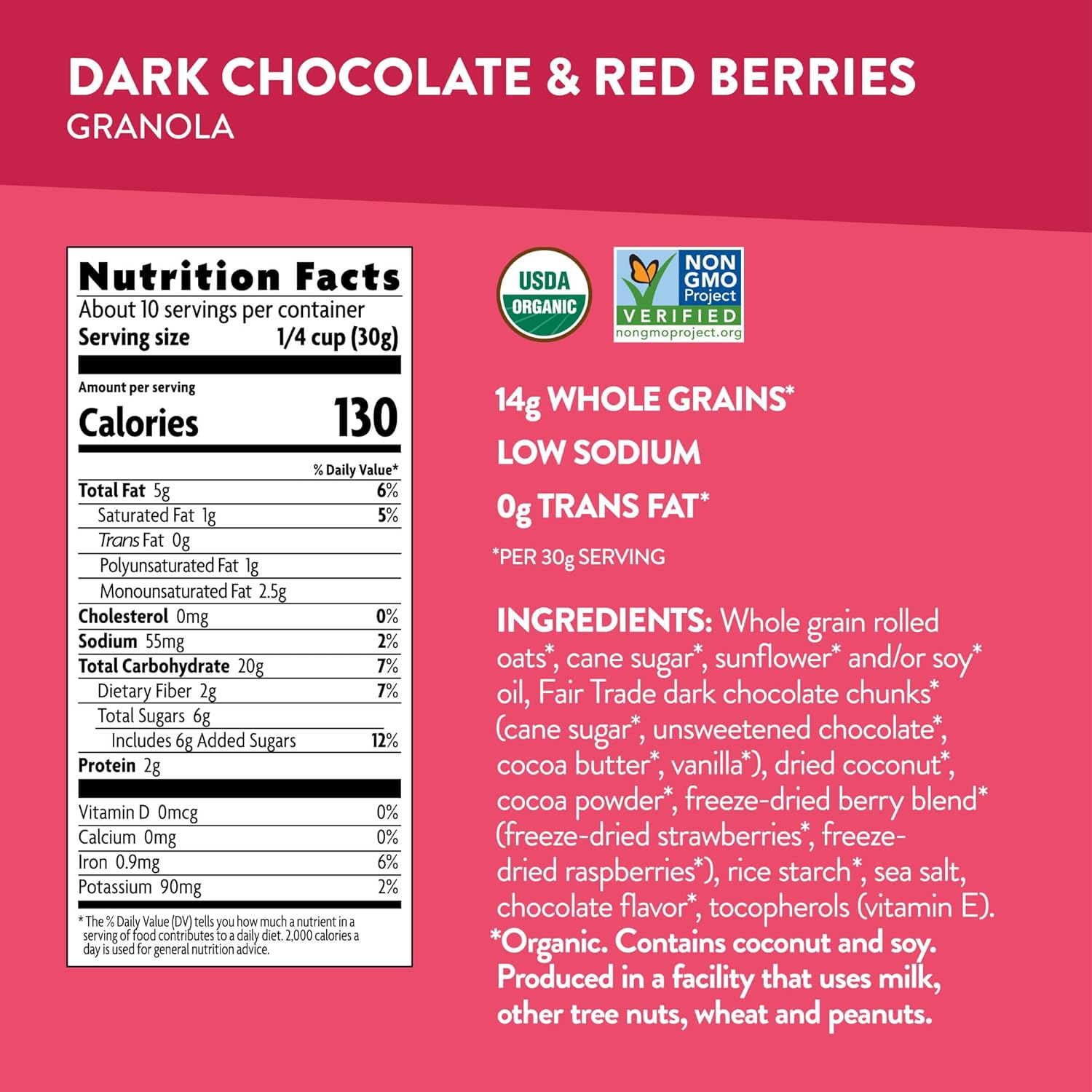 Love Crunch Organic Dark Chocolate & Red Berries Granola, 11.5 oz (Pack of 1), Vegan, Non-GMO, Fair Trade, by Nature's Path