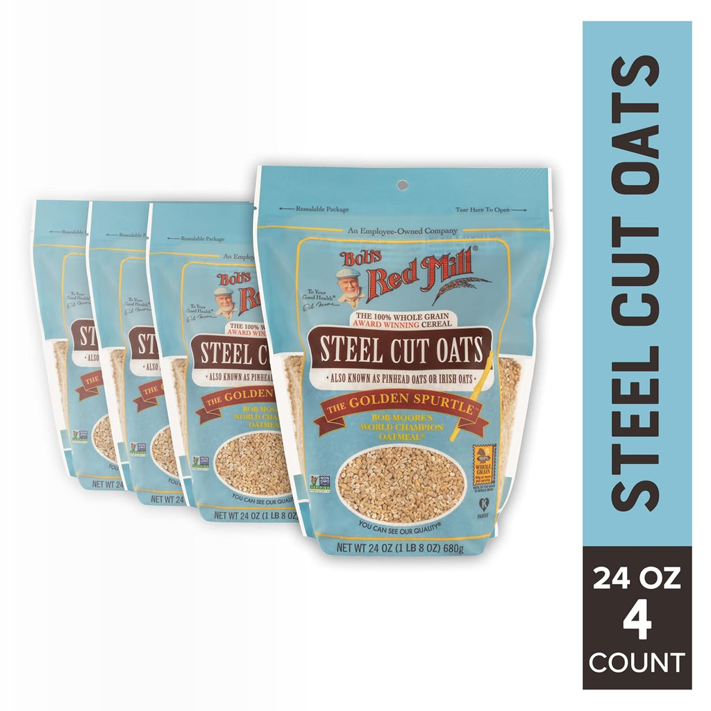 Bob's Red Mill Steel Cut Oats, 24oz (Pack of 4) - Non GMO, Whole Grain, Vegan, Kosher