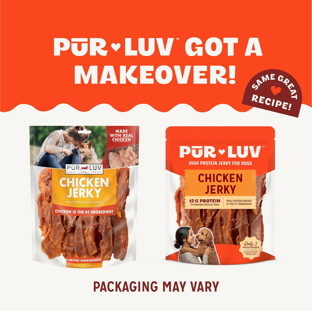 Pur Luv Chicken Jerky Dog Treats, Made with 100% Real Chicken Breast, 16 Ounces, Healthy, Easily Digestible, Long-Lasting, High Protein, Satisfies Dog's Urge to Chew