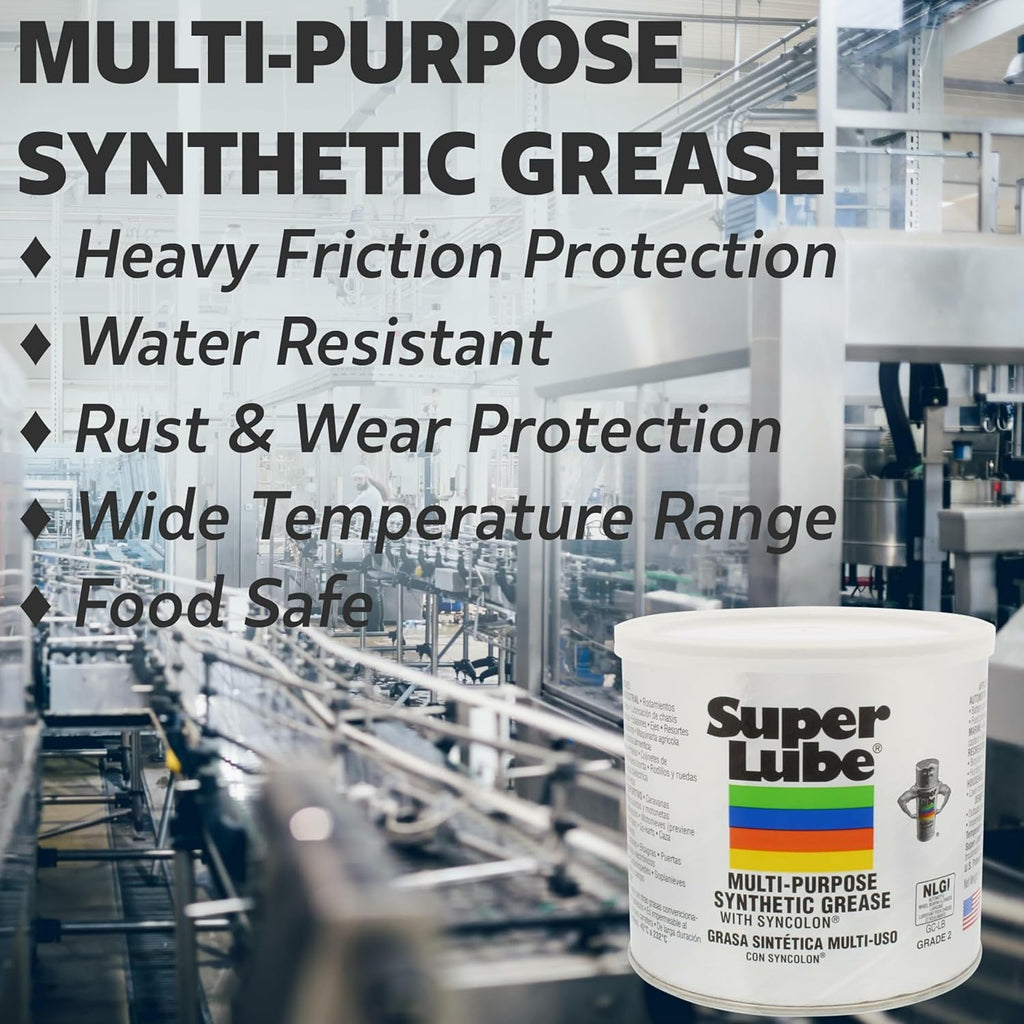 Super Lube Multi-Purpose Synthetic Grease w/ Syncolon - High Temperature, Water & Corrosion Resistant Grease - Workshop & Industrial Use - Food Grade - Translucent White - Tube - 3 oz (21030)