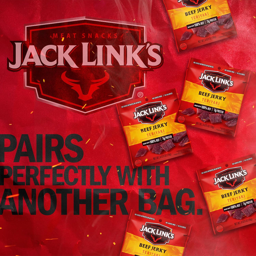 Jack Link's Teriyaki Beef Jerky Multipack - (5 Pack) 0.625 oz Bags - Ready to Eat Real Meat Protein Snacks - 7g Protein per Serving - Made with 100% Real Beef