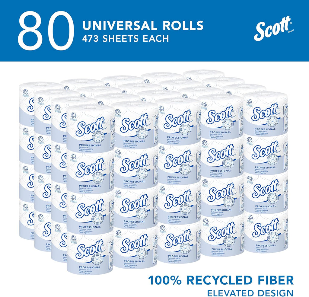 Scott Professional 100% Recycled Fiber Standard Roll Bulk Toilet Paper (13217), 2-Ply, Elevated Design, White, Individually Wrapped (80 Rolls of 473 Sheets, 37,840 Sheet Total)