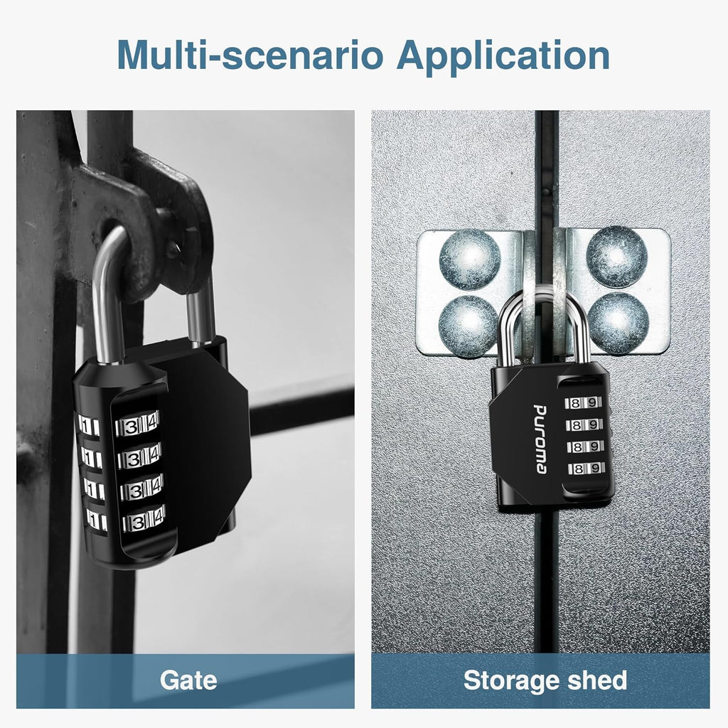 Puroma 2 Pack Combination Lock for Locker 4 Digit Outdoor Waterproof Padlock for School, Gym, Sports, Fence, Toolbox, Gate, Case, Outdoor, Hasp Storage (Black)