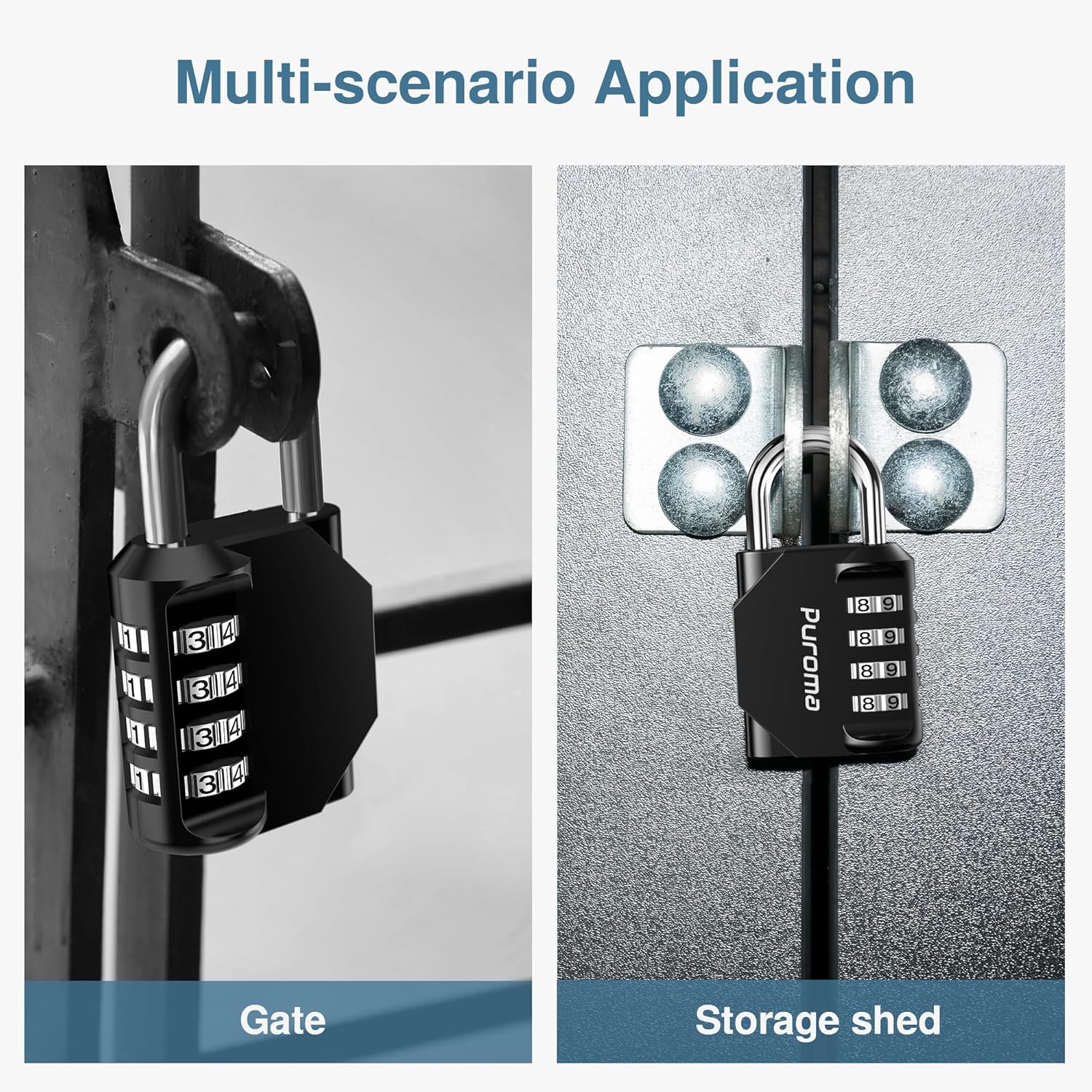 Puroma 2 Pack Combination Lock for Locker 4 Digit Outdoor Waterproof Padlock for School, Gym, Sports, Fence, Toolbox, Gate, Case, Outdoor, Hasp Storage (Black)