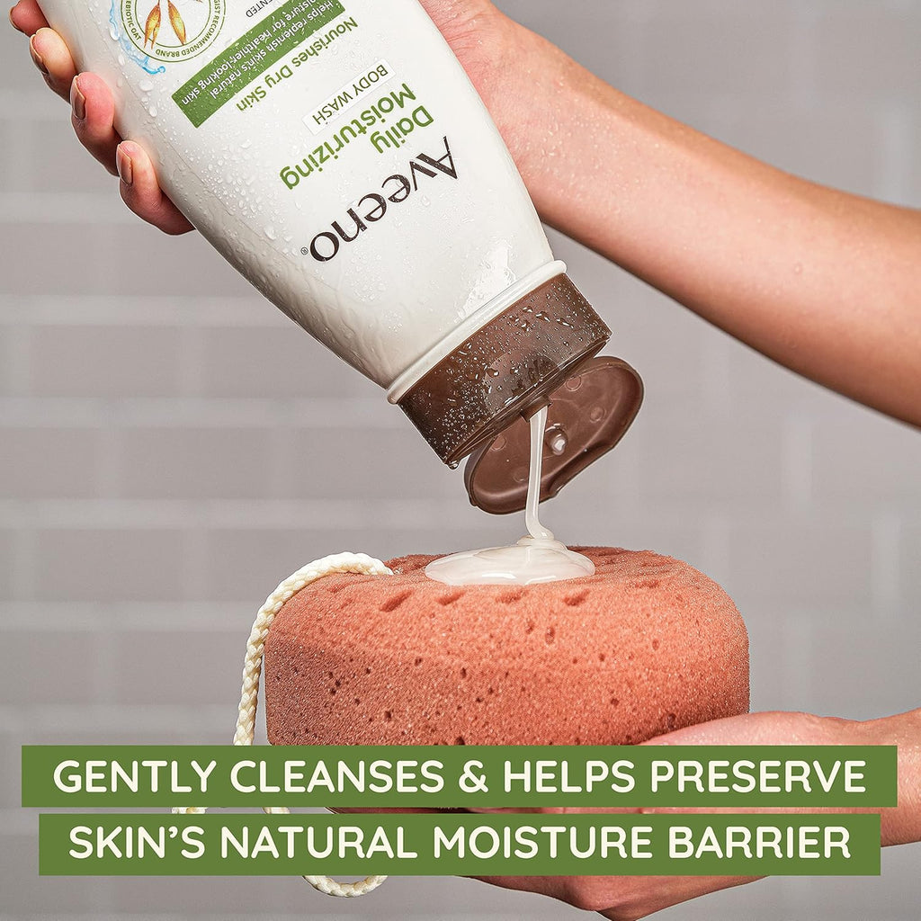 Aveeno Daily Moisturizing Body Wash Cleanser & Shaving Gel for Men & Women, Clean-Rinsing for Softer & Smoother Skin, Gentle & Lightly Scented, 18 fl. Oz, Pack of 2