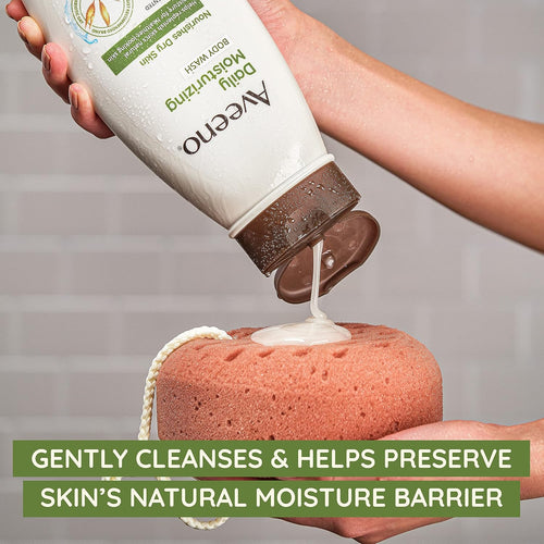 Aveeno Daily Moisturizing Body Wash Cleanser & Shaving Gel for Men & Women, Clean-Rinsing for Softer & Smoother Skin, Gentle & Lightly Scented, 18 fl. Oz, Pack of 2