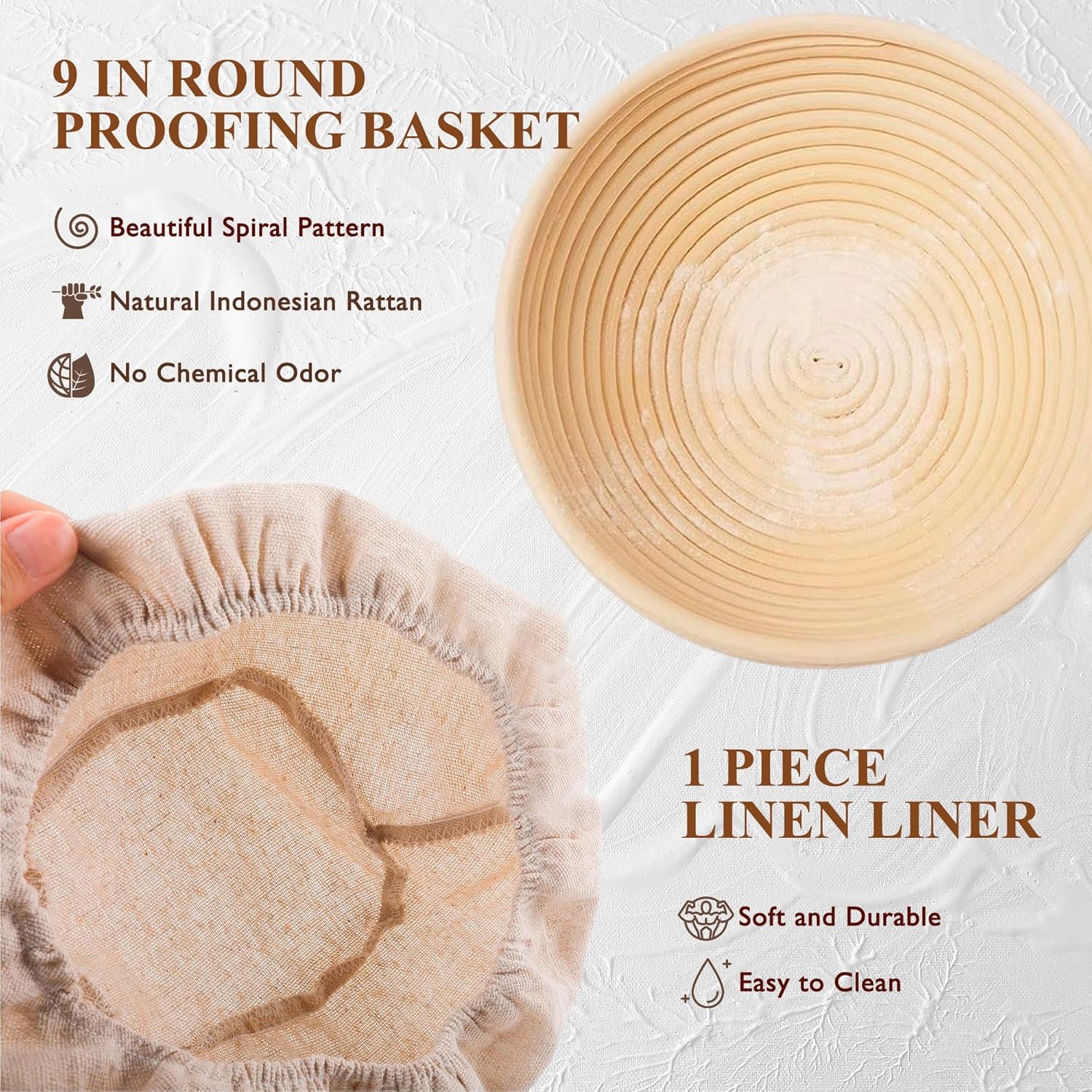 Complete Sourdough Starter Kit, Banneton Bread Proofing Basket with Glass Sourdough Starter Jar, Sourdough Bread Baking Supplies, 9'' Round Bread Proofing Basket, for Bread Making Baking Fermentation