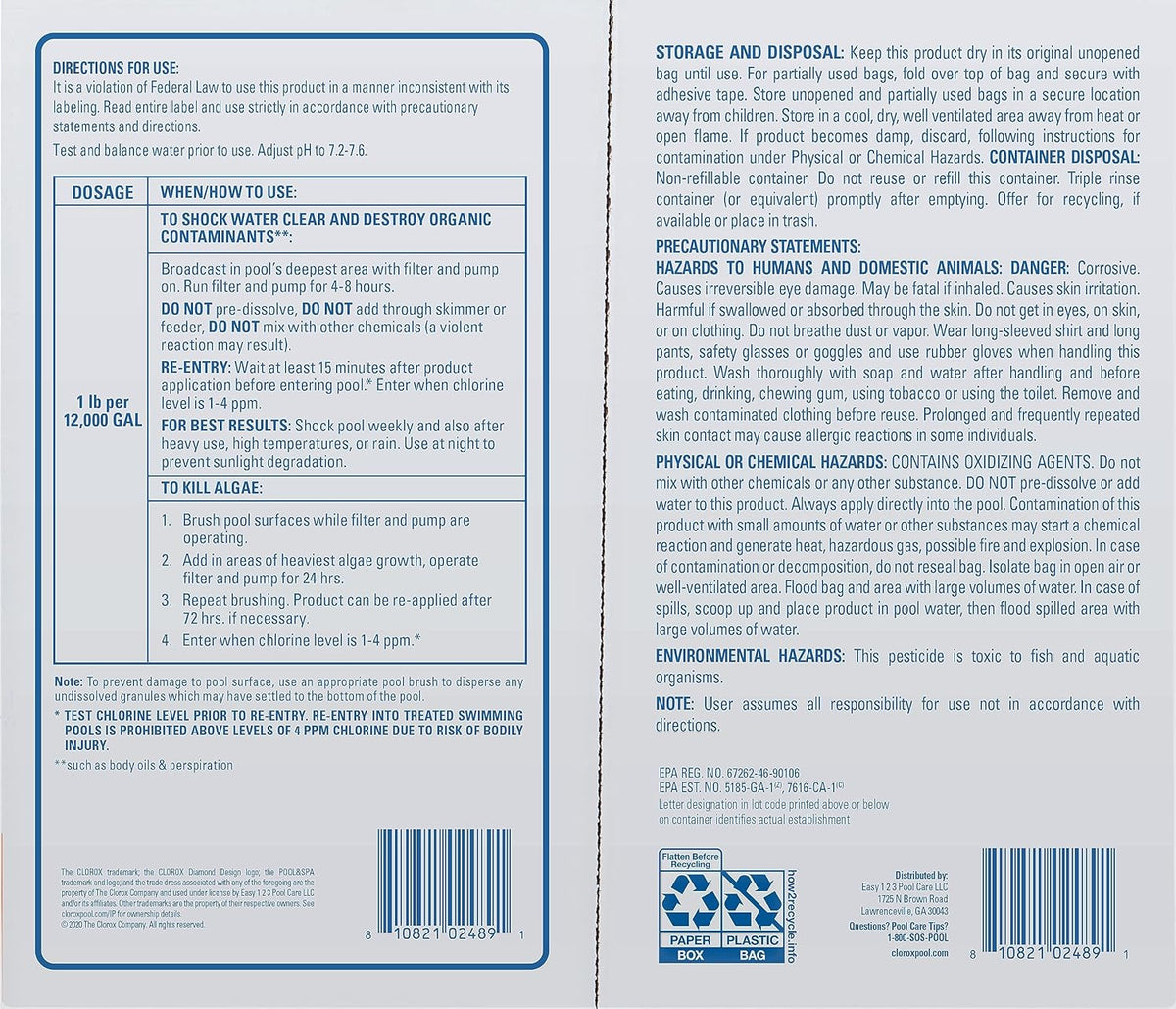 Cloroxå¨ Pool&Spa‰ã¢ Shock XTRABLUEå¨ Plus, Kills Bacteria & Algae in