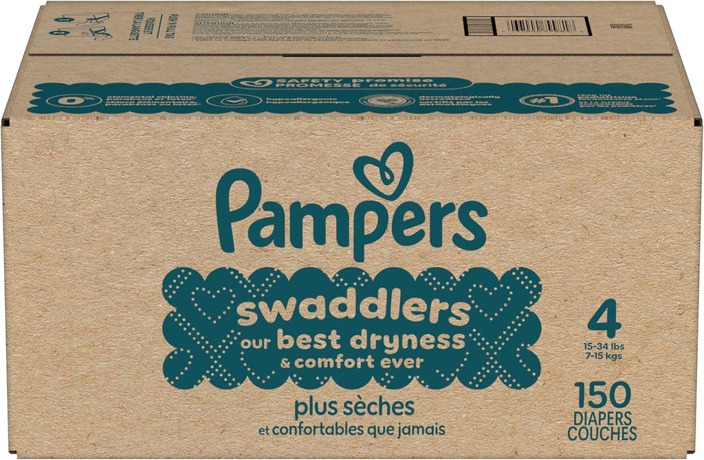 Pampers Swaddlers Diapers, Size 4 (15-34 lbs), 150 Count, Absorbent, Keeps Baby Dry and Comfortable, Skin Safe Disposable Baby Diaper (Packaging May Vary)
