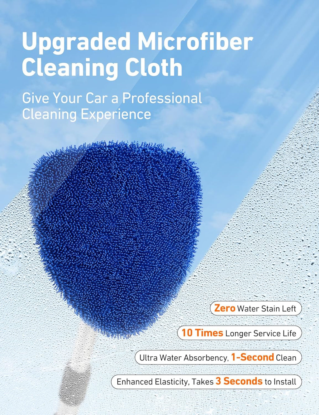 AstroAI Windshield Cleaner Tool, Car Interior Detailing Cleaning Kit with Extendable Handle and 4 Upgraded High-Density Reusable Microfiber Pads, Auto Glass...